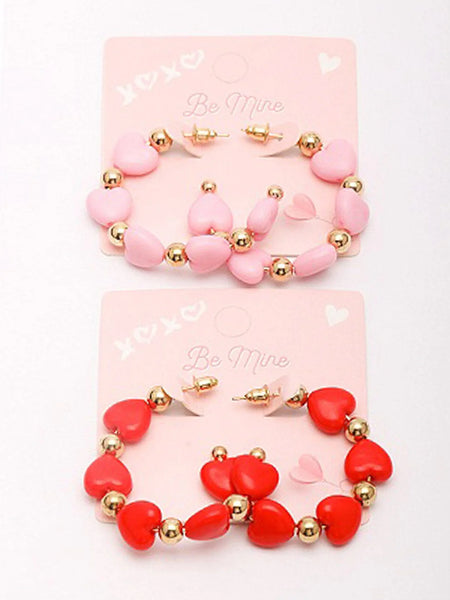 Heart Hoop Earrings (Pink or Red)