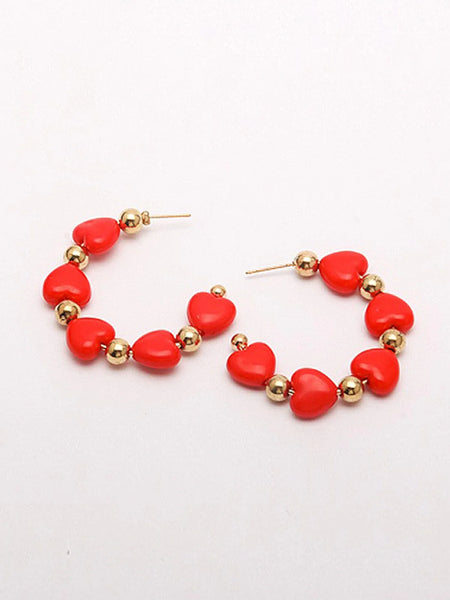 Heart Hoop Earrings (Pink or Red)