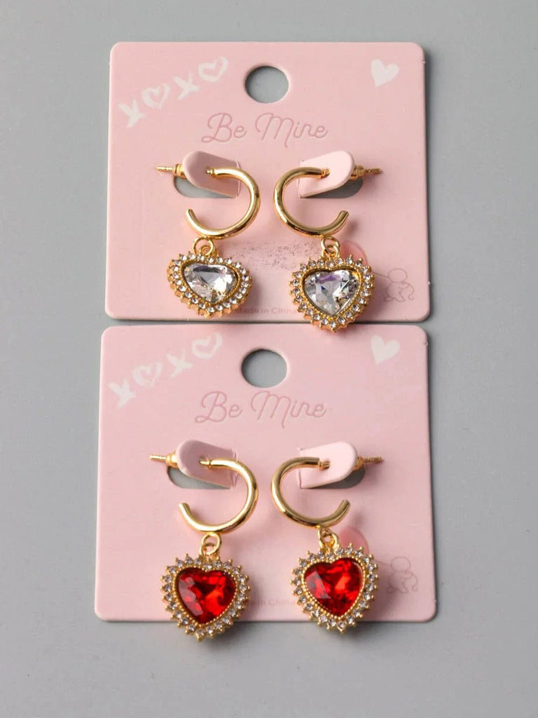 Heart Pendant Earrings (Red or Clear Stone)