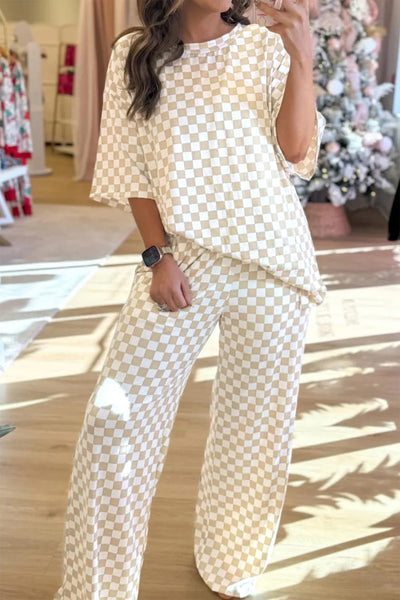 In Your Happy Place Check Print Lounge Set