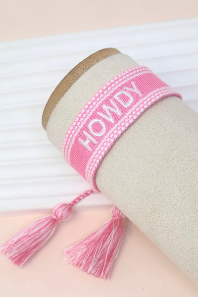 Pink Howdy Embroidered Bracelet